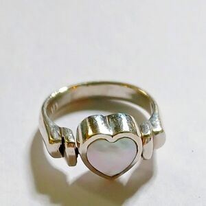925 Sterling Silver Two-Sided Flip White MOP / Black Onyx Heart Ring Size 4.75